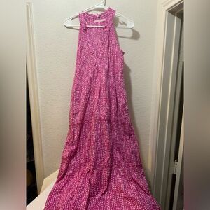 NWOT Lola Australia Tiered pink  White sleeveless Maxi Dress Womens Size small